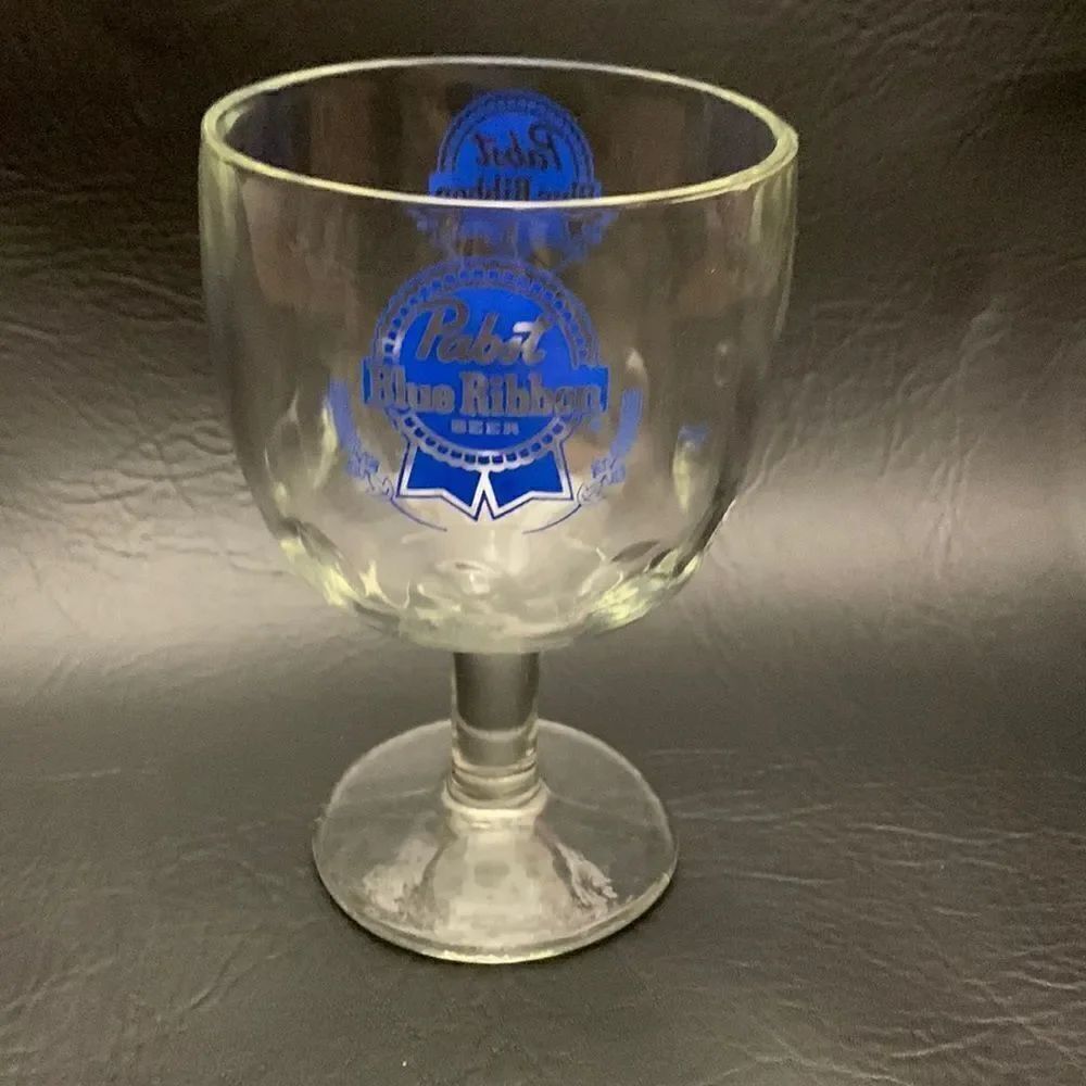 Pabst Blue Ribbon Beer Blue 16 Ounces Cold Draft Beer Glass Stemmed Mug 6 Inch